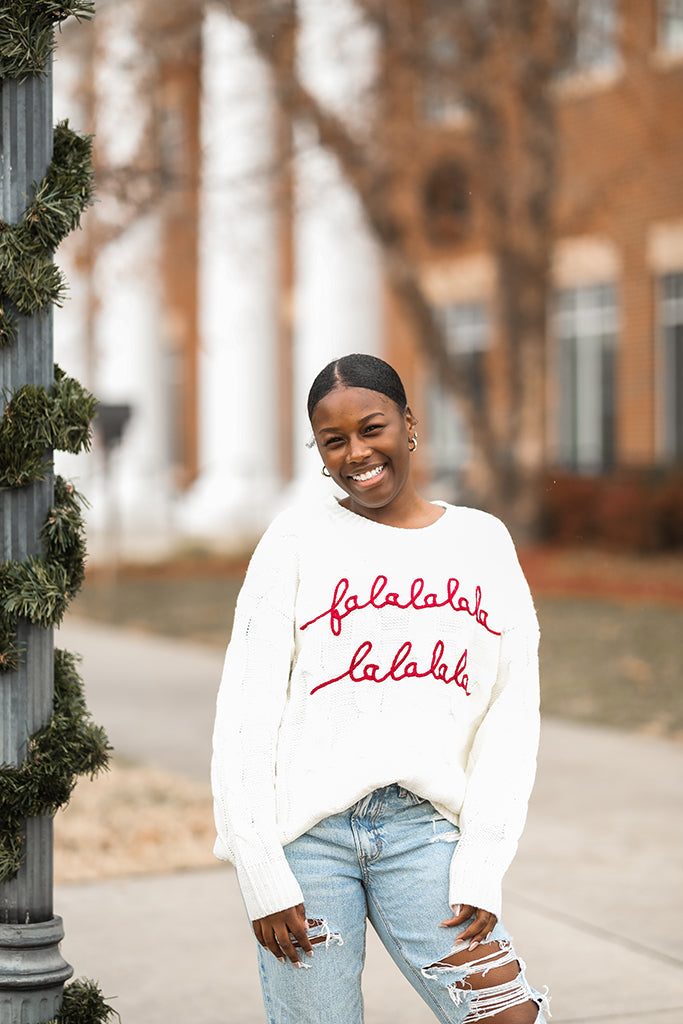 White embroidered Christmas sweater from Favored And Common