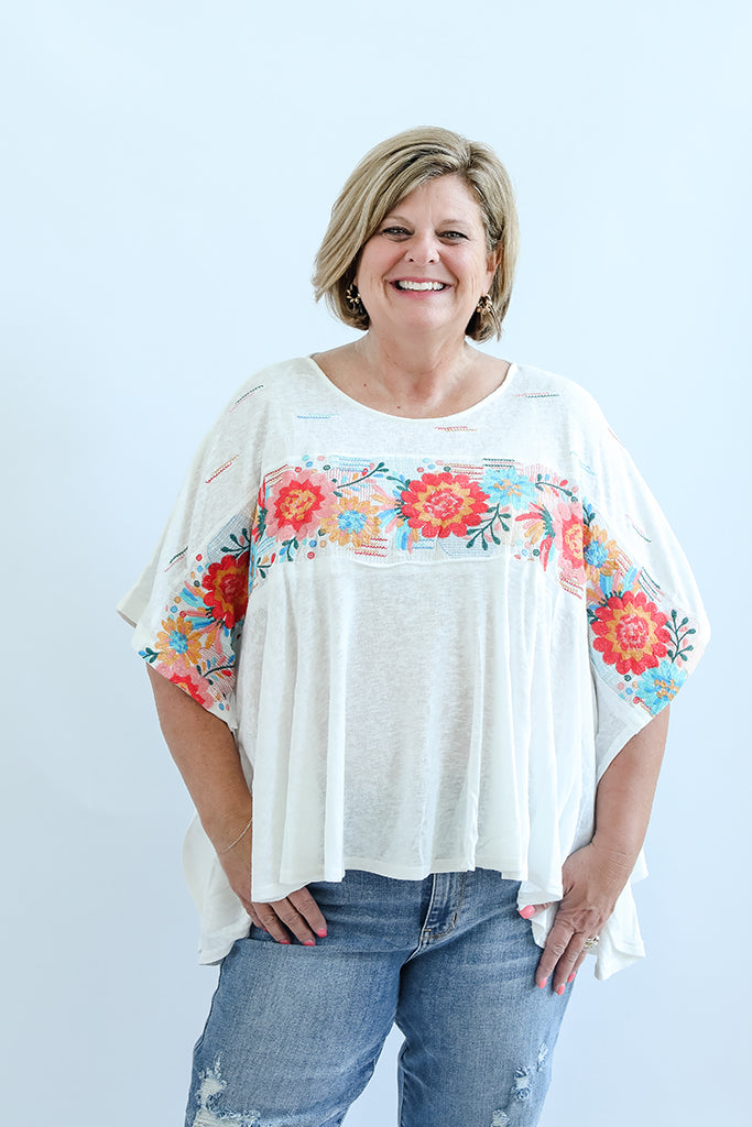 White floral embroidered blouse for women from Favored And Common in NC