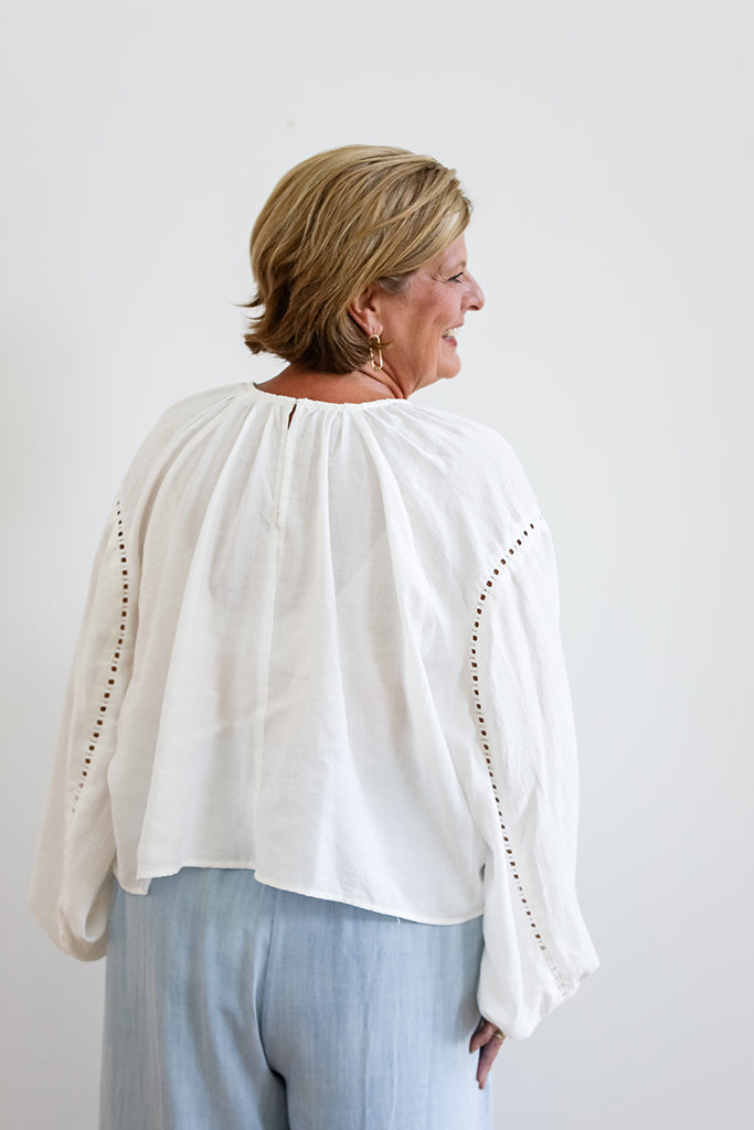Charming White Lace Trimmed Blouse