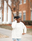 White sweater with pom pom hearts from Favored And Common