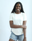 Womens basic ivory tee in bamboo fabric from Favored And Common in NC