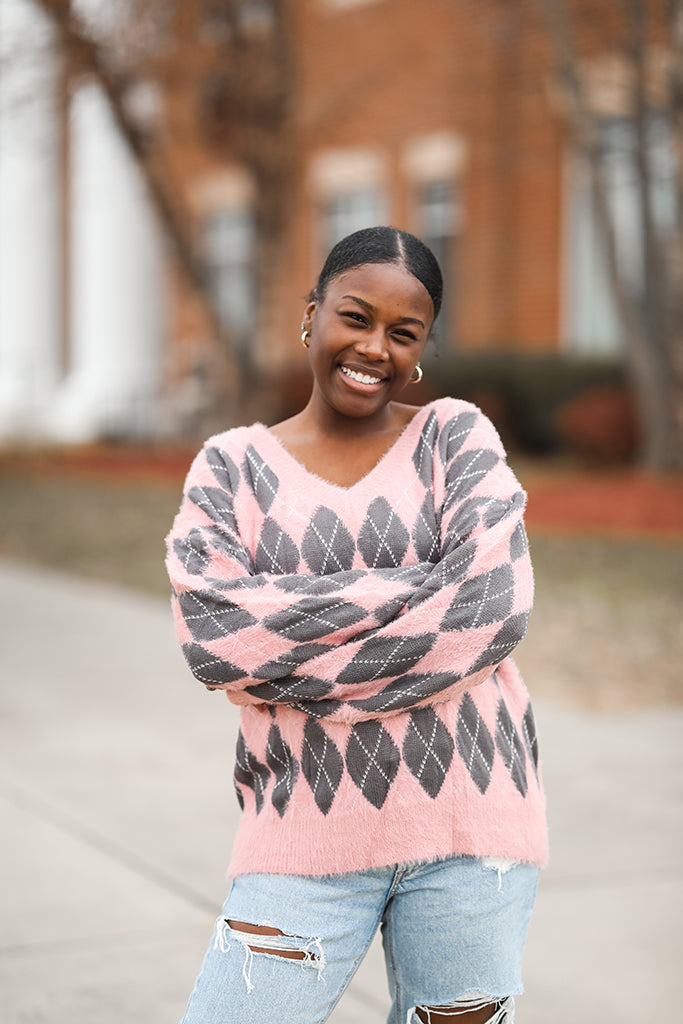 Women's pink Valentine's Day sweater from Favored and Common in NC