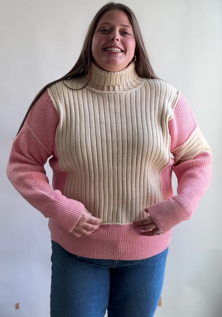 Pink and ivory turtle neck try on video from Favored And Common in NC