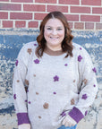 Purple and brown knit floral sweater from Favored And Common in NC