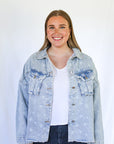 Star print fringed denim jacket from Favored and Common in NC