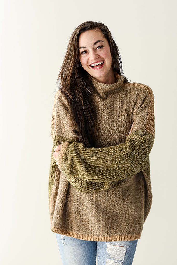 Mock neck color block sweater for women from Favored And Common in NC