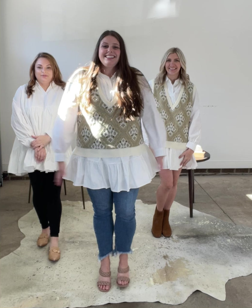 Try on video for white flowy tunic from Favored and Common in NC