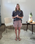 Mauve elastic shorts from Favored and Common