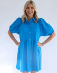 Blue dress with bubble sleeves from Favored And Common