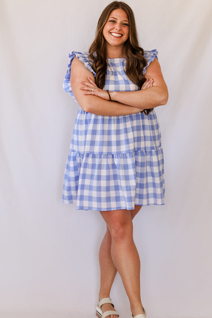 Blue gingham summer dress outfit for women from Favored And Common