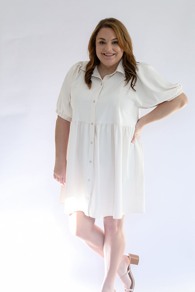 Bubble sleeve button up dress for women from Favored And Common