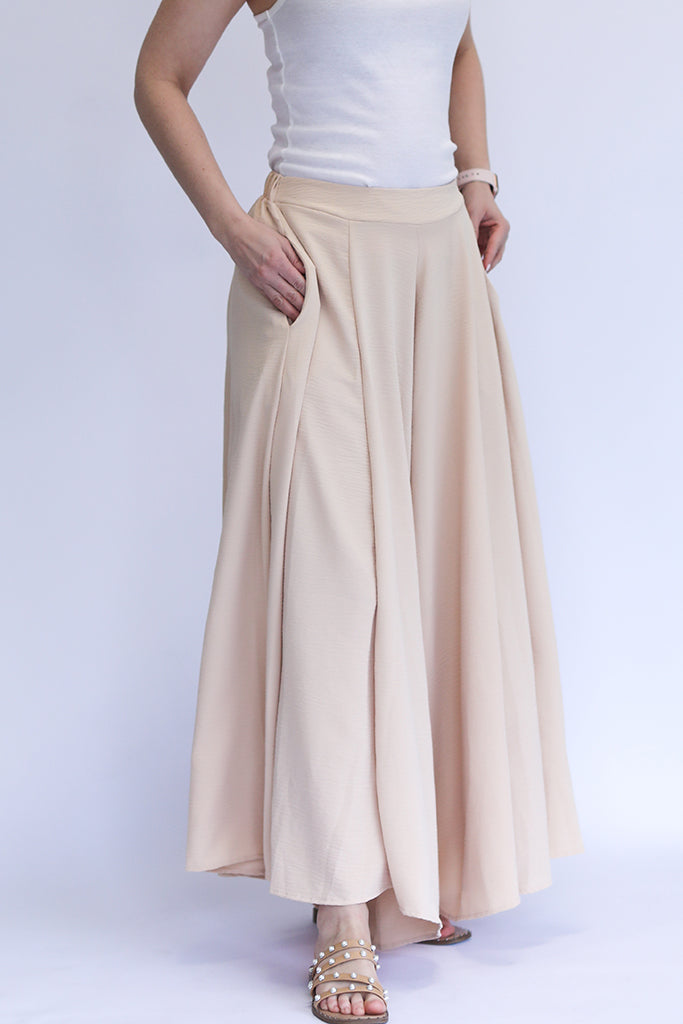 Champagne wide leg flowy pants from Favored and Common