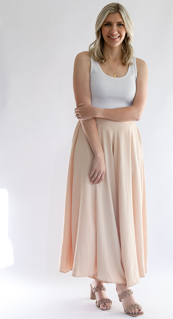 champagne flowy satin pants from Favored and Common in NC