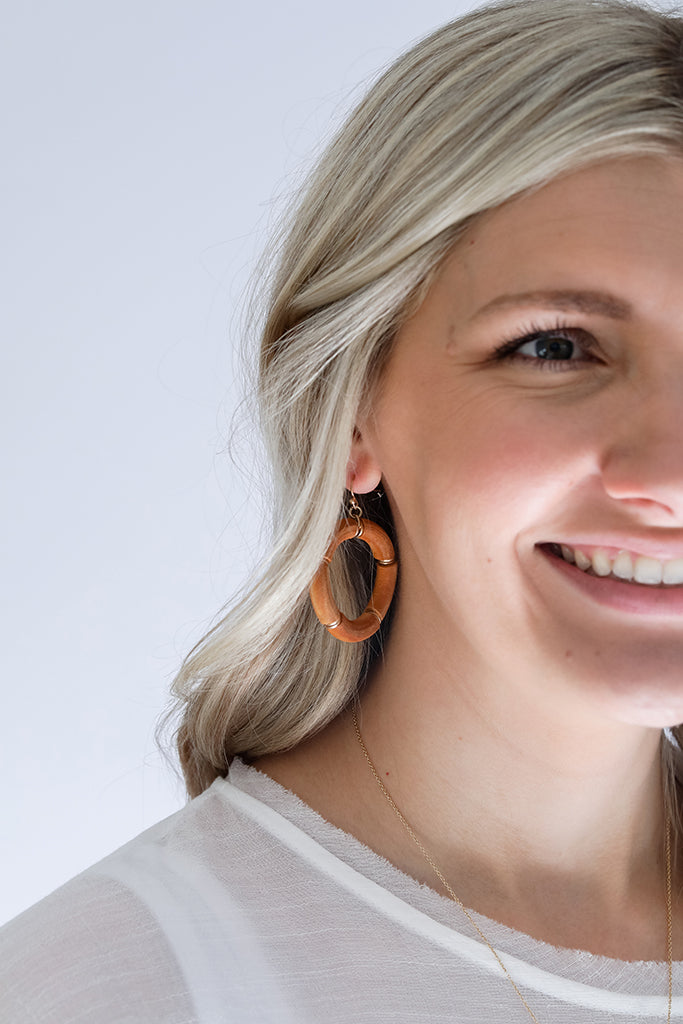 Circle wooden statement earrings with gold accents from Favored and Common in NC