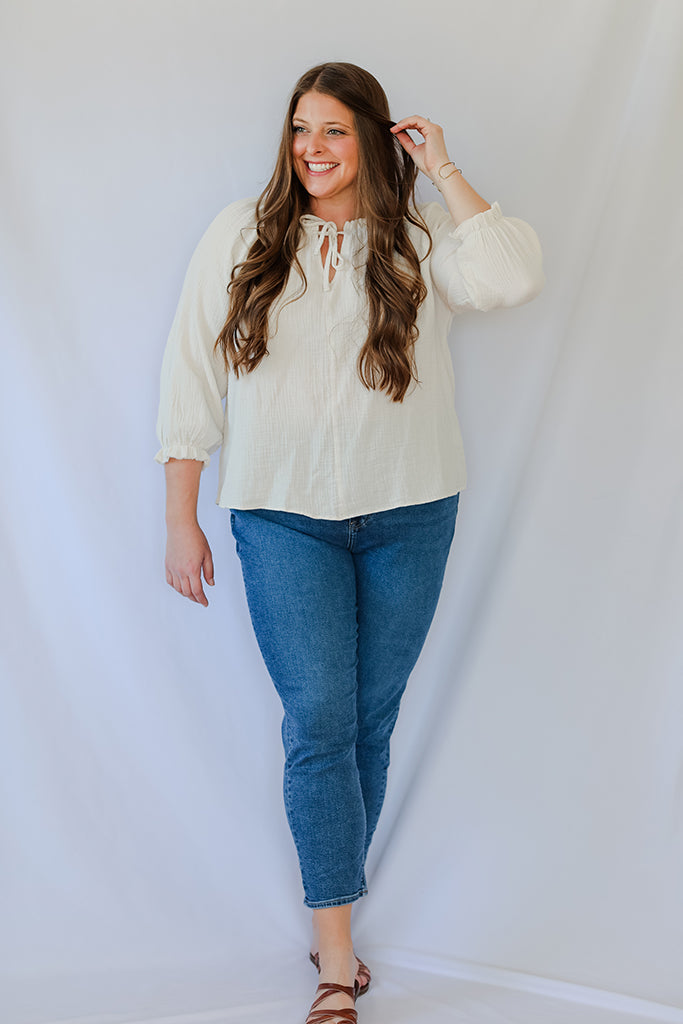 Cream linen blouse for women from Favored and Common in NC