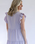 Lavender ruffle sleeve midi dress from Favored And Common