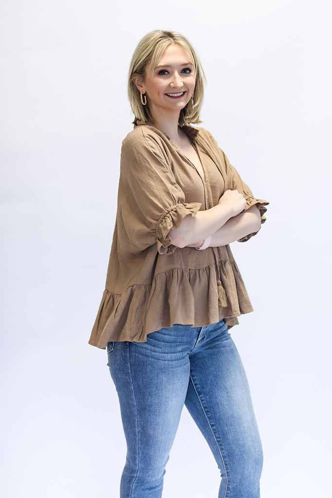 Linen half sleeve top for women from Favored And Common