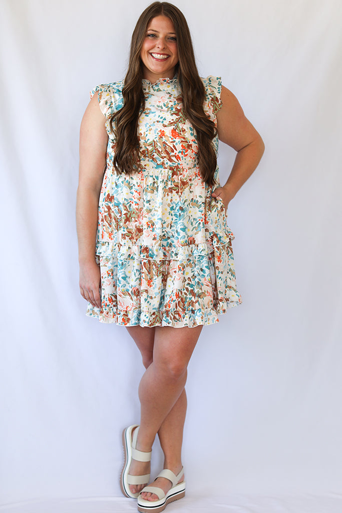 Multi color water color mini dress from Favored and Common