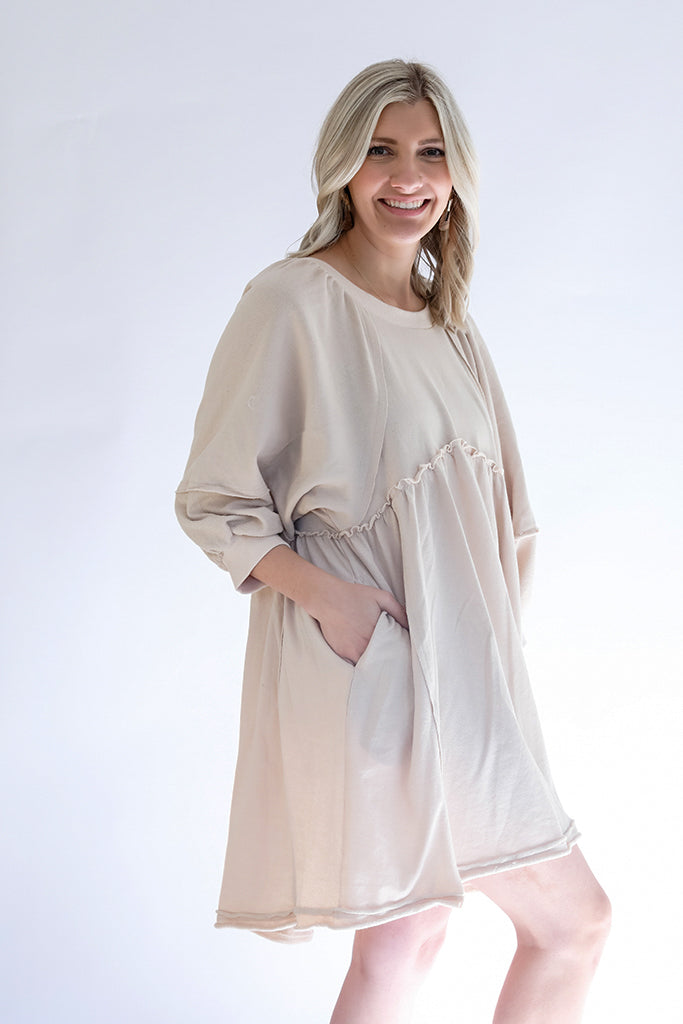 Raw edge french terry mini dress for women from Favored And Common in NC