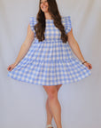 Blue gingham sun dress outfit for women from Favored And Common in NC