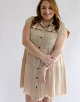 Tan button up dress for women from Favored And Common