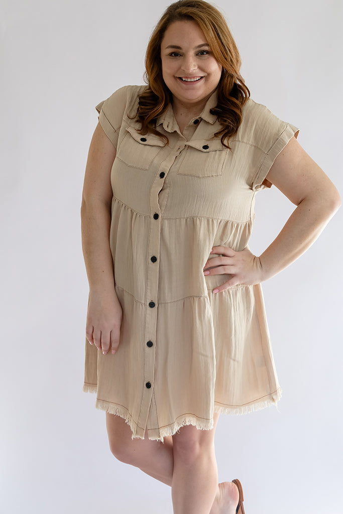 Tan dress with frayed hem for women from Favored And Common