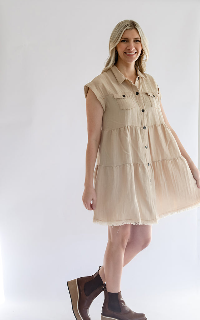 Tan summer mini dress for women from Favored And Common