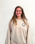 Taupe smiley face crew neck for women from Favored And Common in NC