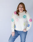 White daisy print sweater for women from Favored And Common in NC