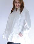 White woven flowy mini dress for women with collar from Favored And Common in NC