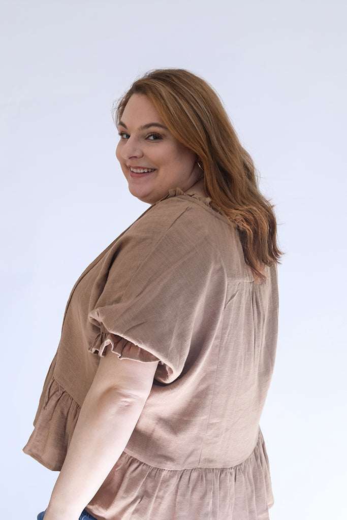 Brown linen blouse for women from Favored And Common online boutique