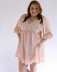 Womens textured blush pink mini dress with pockets from Favored and Common in NC