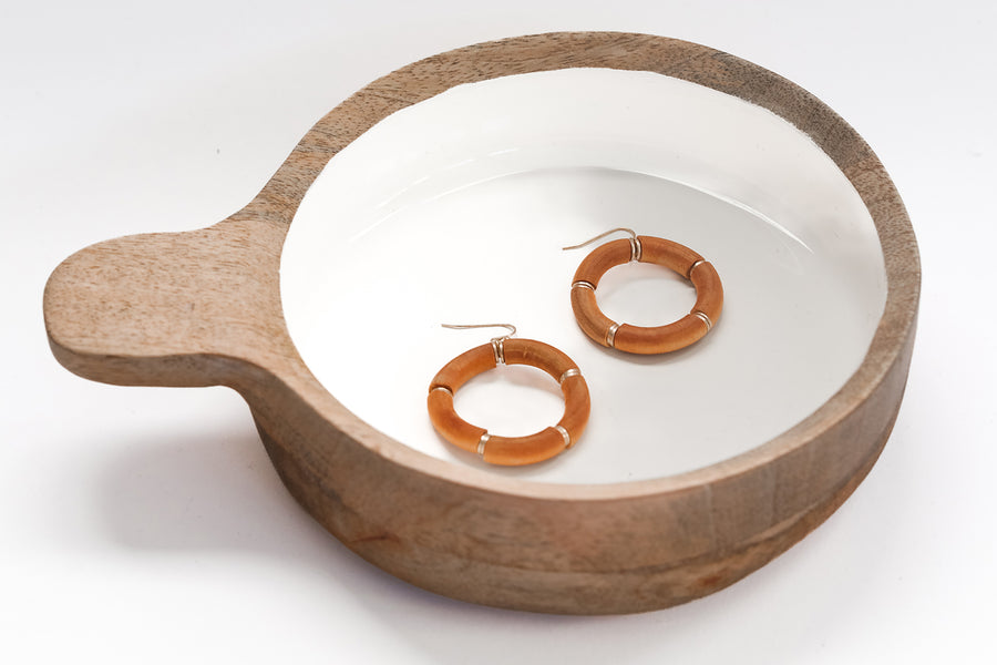 Womens wooden circle statement earrings from Favored and Common in NC