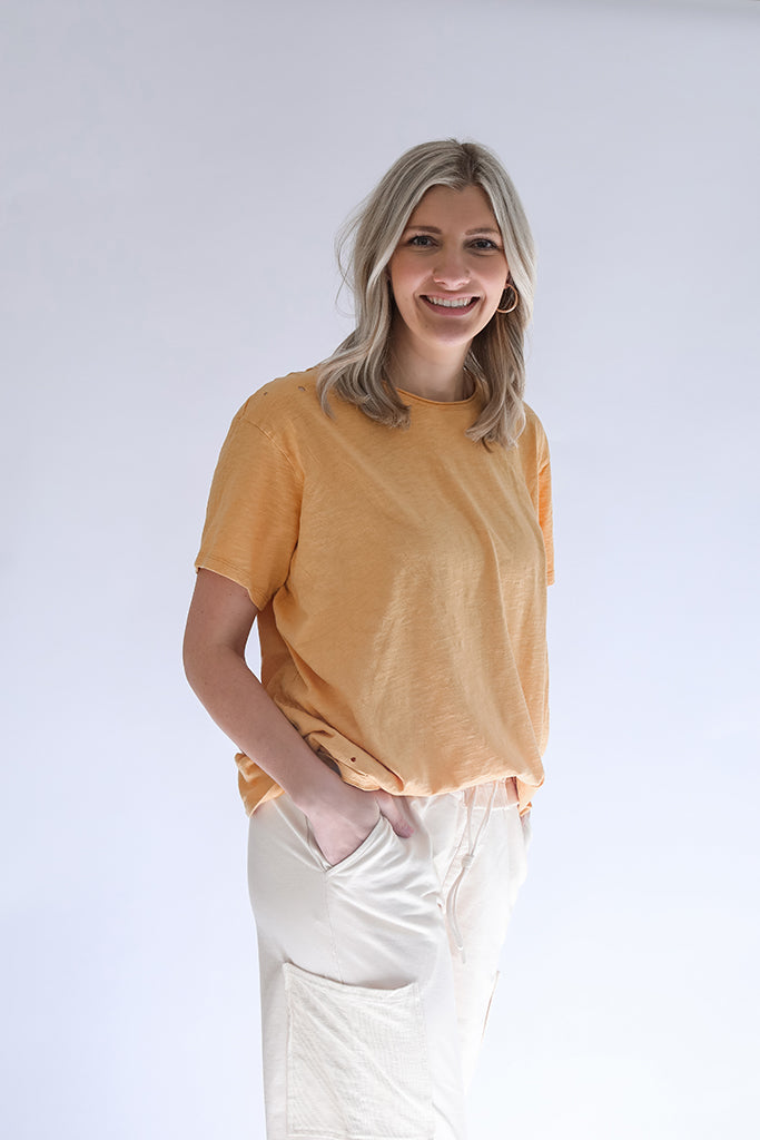 Yellow distressed oversized t-shirt for women 