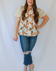 Yellow floral blouse with bubble sleeves 