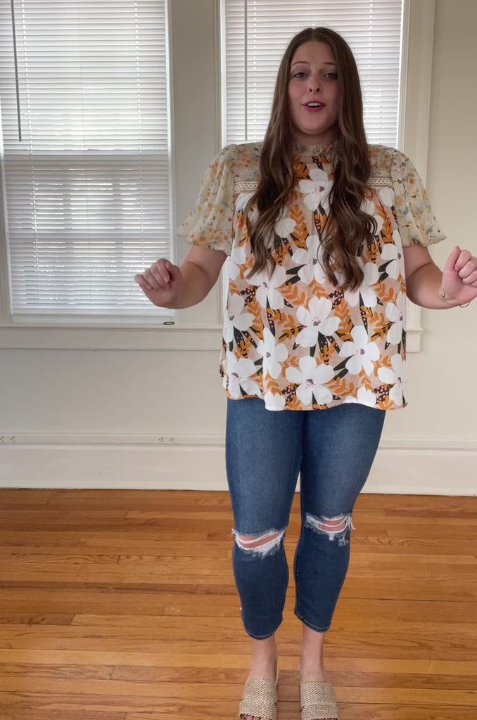 Floral mixed pattern blouse try on video from Favored and Common in NC