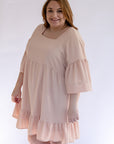 Blush pink flowy dress with sleeves from Favored And Common