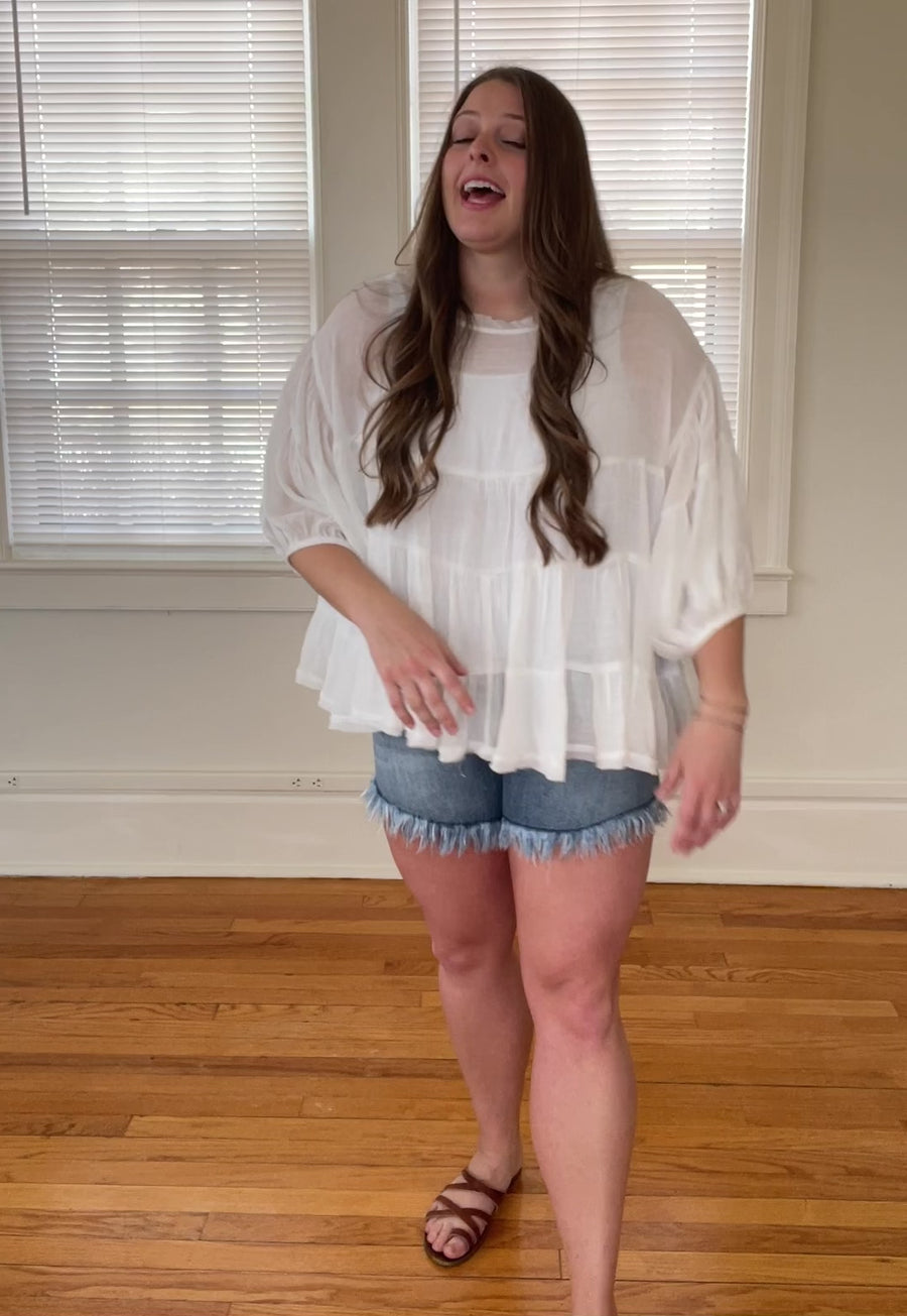 Frayed hem jean shorts from Favored and Common